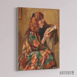 "Artery8 Magnus Enckell Portrait of Reading Canvas Wall Art Print in Brown - Size: W12"" x H16""" - thumbnail 2