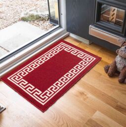 Desire Rugs Anti-Slip Greek Key Design Doormat - Machine Washable for Easy Care in Red - Size: 80 cm x 300 cm - thumbnail 1
