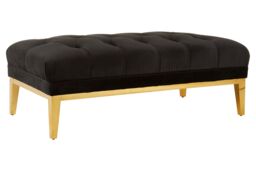 Orsina Rectangular Chesterfield Ottoman, Quilted Upholstered Footstool, Button-Tufted Pouf, Gold Based Velvet Footrest in Black - thumbnail 3