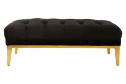 Orsina Rectangular Chesterfield Ottoman, Quilted Upholstered Footstool, Button-Tufted Pouf, Gold Based Velvet Footrest in Black
