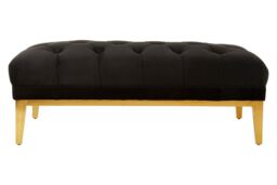 Orsina Rectangular Chesterfield Ottoman, Quilted Upholstered Footstool, Button-Tufted Pouf, Gold Based Velvet Footrest in Black - thumbnail 6