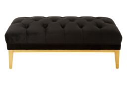 Orsina Rectangular Chesterfield Ottoman, Quilted Upholstered Footstool, Button-Tufted Pouf, Gold Based Velvet Footrest in Black - thumbnail 2