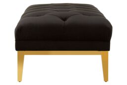 Orsina Rectangular Chesterfield Ottoman, Quilted Upholstered Footstool, Button-Tufted Pouf, Gold Based Velvet Footrest in Black - thumbnail 4