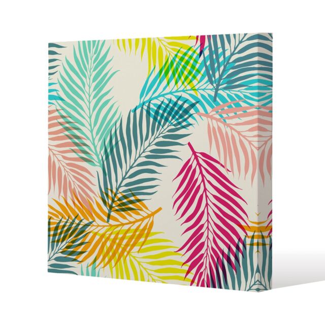 Benjamin Tate Design Multi Coloured Tropical Leaves (Canvas Print) / 77 x 77 x 4cm in Natural - Size: 77 x 77 x 4 cm - image 1