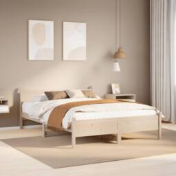 Berkfield Home Decorative Bed Frame without Mattress 140x190 cm Solid Wood Pine in Light Brown - thumbnail 2