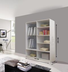 OLYMPIA FURNITURE Lyon 150cm Sliding Mirror Door Wardrobe With Hanging Rails & Shelves Available In 3 Colour in White - thumbnail 2