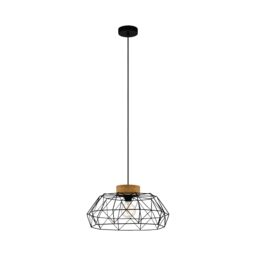 Eglo Padstow Geometric Black Wire Steel & Wood Pendant - thumbnail 2
