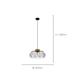 Eglo Padstow Geometric Black Wire Steel & Wood Pendant - thumbnail 4