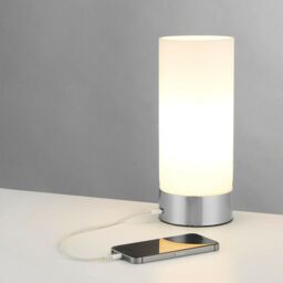 Loops Touch Dimmable Table Lamp Nickel & Frosted Glass Shade Modern Light USB Charger in Metallics - thumbnail 5