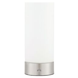 Loops Touch Dimmable Table Lamp Nickel & Frosted Glass Shade Modern Light USB Charger in Metallics
