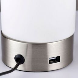 Loops Touch Dimmable Table Lamp Nickel & Frosted Glass Shade Modern Light USB Charger in Metallics - thumbnail 4