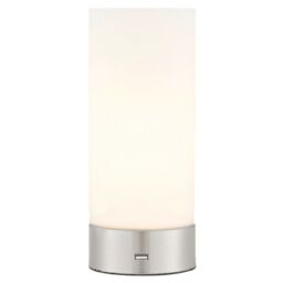Loops Touch Dimmable Table Lamp Nickel & Frosted Glass Shade Modern Light USB Charger in Metallics - thumbnail 3