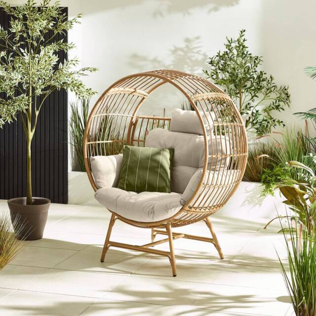 FurnitureboxUK Boca Rattan Cocoon Garden Egg Chair in Cream - image 1