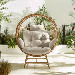 FurnitureboxUK Boca Rattan Cocoon Garden Egg Chair in Cream - thumbnail 2