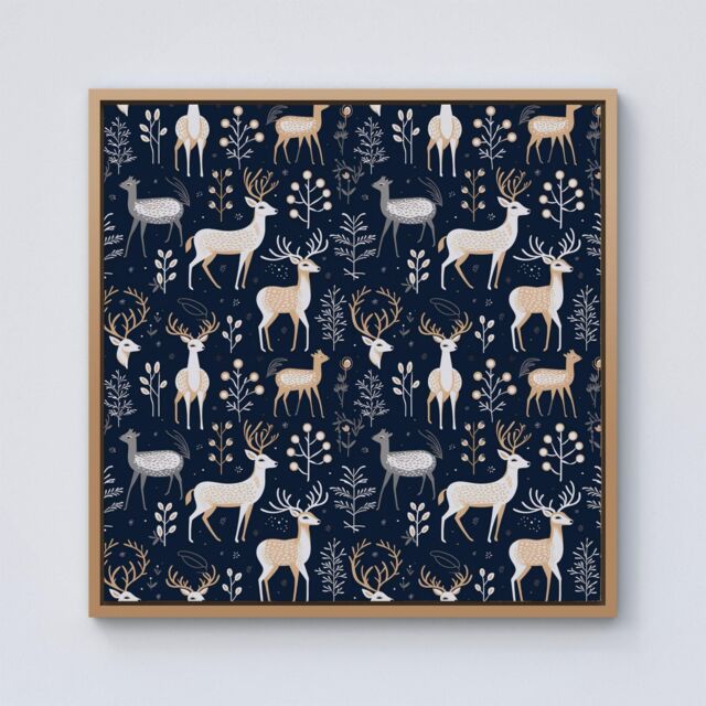 "Warren Reed - Designer Reindeer, Whimsical, Illustration Pattern Framed Canvas in Light Brown - Size: W30"" x H30""" - image 1