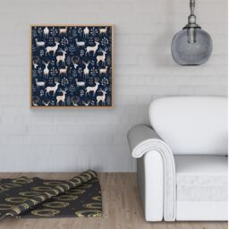 "Warren Reed - Designer Reindeer, Whimsical, Illustration Pattern Framed Canvas in Light Brown - Size: W30"" x H30""" - thumbnail 2