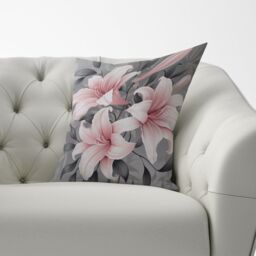Warren Reed - Designer Pink Lilies On Grey Cushions - Size: 45 cm x 45 cm - thumbnail 3