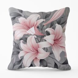 Warren Reed - Designer Pink Lilies On Grey Cushions - Size: 45 cm x 45 cm - thumbnail 1