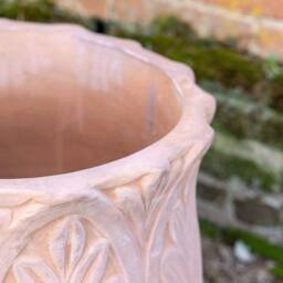 Primrose Textured Terracotta Round Patterned Planter In Dust Pink 60cm in Beige - thumbnail 3