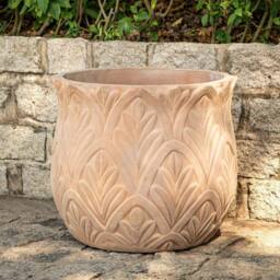 Primrose Textured Terracotta Round Patterned Planter In Dust Pink 60cm in Beige - thumbnail 2