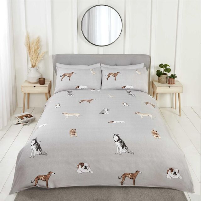 Rapport Home Paws & Tails Microfibre Reversible Duvet Cover Set with Pillowcase in Grey - Size: King - image 1