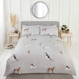 Rapport Home Paws & Tails Microfibre Reversible Duvet Cover Set with Pillowcase in Grey - Size: King