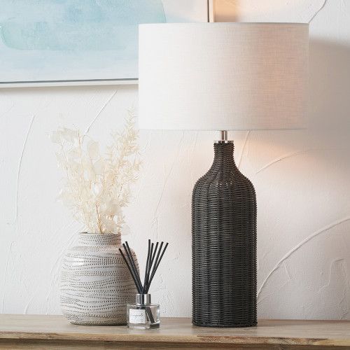 Ruma Rattan Bottle Table Lamp with Shade in Black - image 1