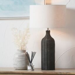 Ruma Rattan Bottle Table Lamp with Shade in Black - thumbnail 1