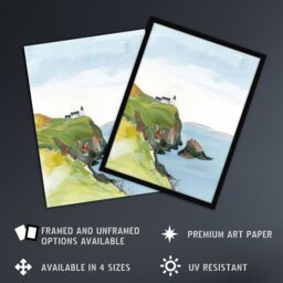 "Artery8 Scotland Mull of Kintyre Lighthouse Watercolour Framed Wall Art in Blue - Size: W12"" x H16""" - thumbnail 2
