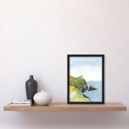 "Artery8 Scotland Mull of Kintyre Lighthouse Watercolour Framed Wall Art in Blue - Size: W12"" x H16""" - thumbnail 4
