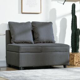 HOMCOM Folding Sleeper Sofa Bed Chair with Pillows, Pocket in Grey - thumbnail 1