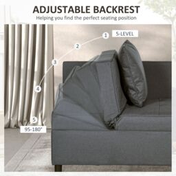 HOMCOM Folding Sleeper Sofa Bed Chair with Pillows, Pocket in Grey - thumbnail 5