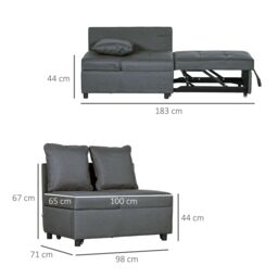 HOMCOM Folding Sleeper Sofa Bed Chair with Pillows, Pocket in Grey - thumbnail 3