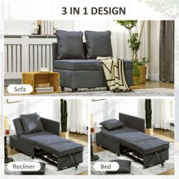 HOMCOM Folding Sleeper Sofa Bed Chair with Pillows, Pocket in Grey - thumbnail 4