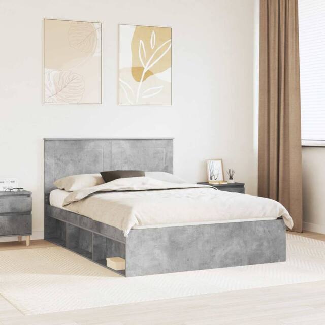 Berkfield Home Bed Frame with Headboard Concerte 140 x 190 cm Solid Pine Wood in Grey - image 1