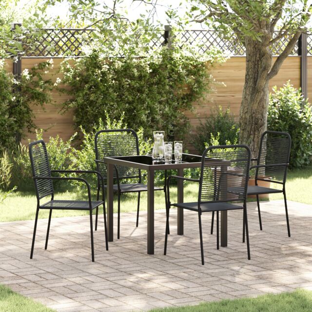 Berkfield Home 5 Piece Garden Dining Set Black Cotton Rope & Steel - image 1