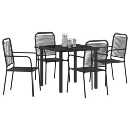 Berkfield Home 5 Piece Garden Dining Set Black Cotton Rope & Steel - thumbnail 3