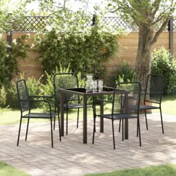 Berkfield Home 5 Piece Garden Dining Set Black Cotton Rope & Steel - thumbnail 1