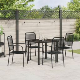 Berkfield Home 5 Piece Garden Dining Set Black Cotton Rope & Steel - thumbnail 4