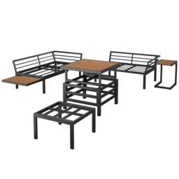Merax Garden Furniture Sofa Set with Rising Coffee Table, Side Tables in Grey - thumbnail 6