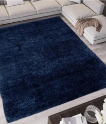 THE RUGS Lagom Collection Solid Design Shaggy Rug in Navy - Size: 200 cm x 290 cm - thumbnail 5