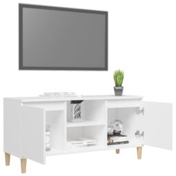 Berkfield Home TV Cabinet with Solid Wood Legs White 103.5x35x50 cm - thumbnail 4