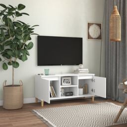 Berkfield Home TV Cabinet with Solid Wood Legs White 103.5x35x50 cm - thumbnail 3