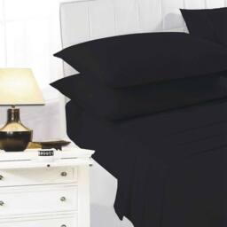 K Collection Percale Percale Fitted Sheet in Black - Size: Single - thumbnail 1
