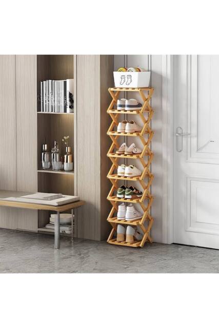 Living and Home 8-Tier Bamboo Folding Shoe Rack in Brown - image 1