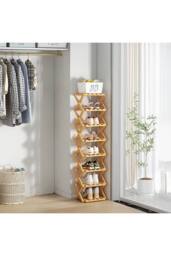 Living and Home 8-Tier Bamboo Folding Shoe Rack in Brown - thumbnail 4