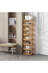 Living and Home 8-Tier Bamboo Folding Shoe Rack in Brown - thumbnail 1