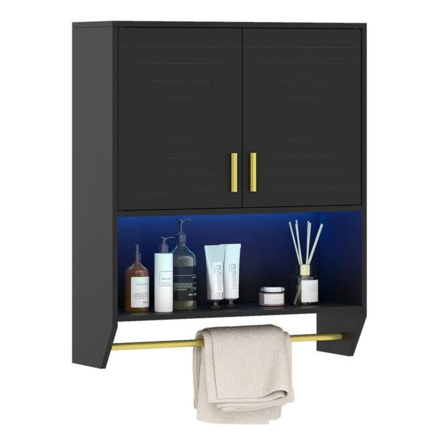 Costway Wall Mounted Bathroom Cabinet Over the Toilet Storage Cabinet w/Lights in Black - image 1