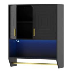 Costway Wall Mounted Bathroom Cabinet Over the Toilet Storage Cabinet w/Lights in Black - thumbnail 5