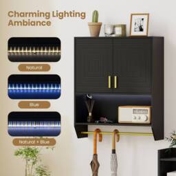 Costway Wall Mounted Bathroom Cabinet Over the Toilet Storage Cabinet w/Lights in Black - thumbnail 8